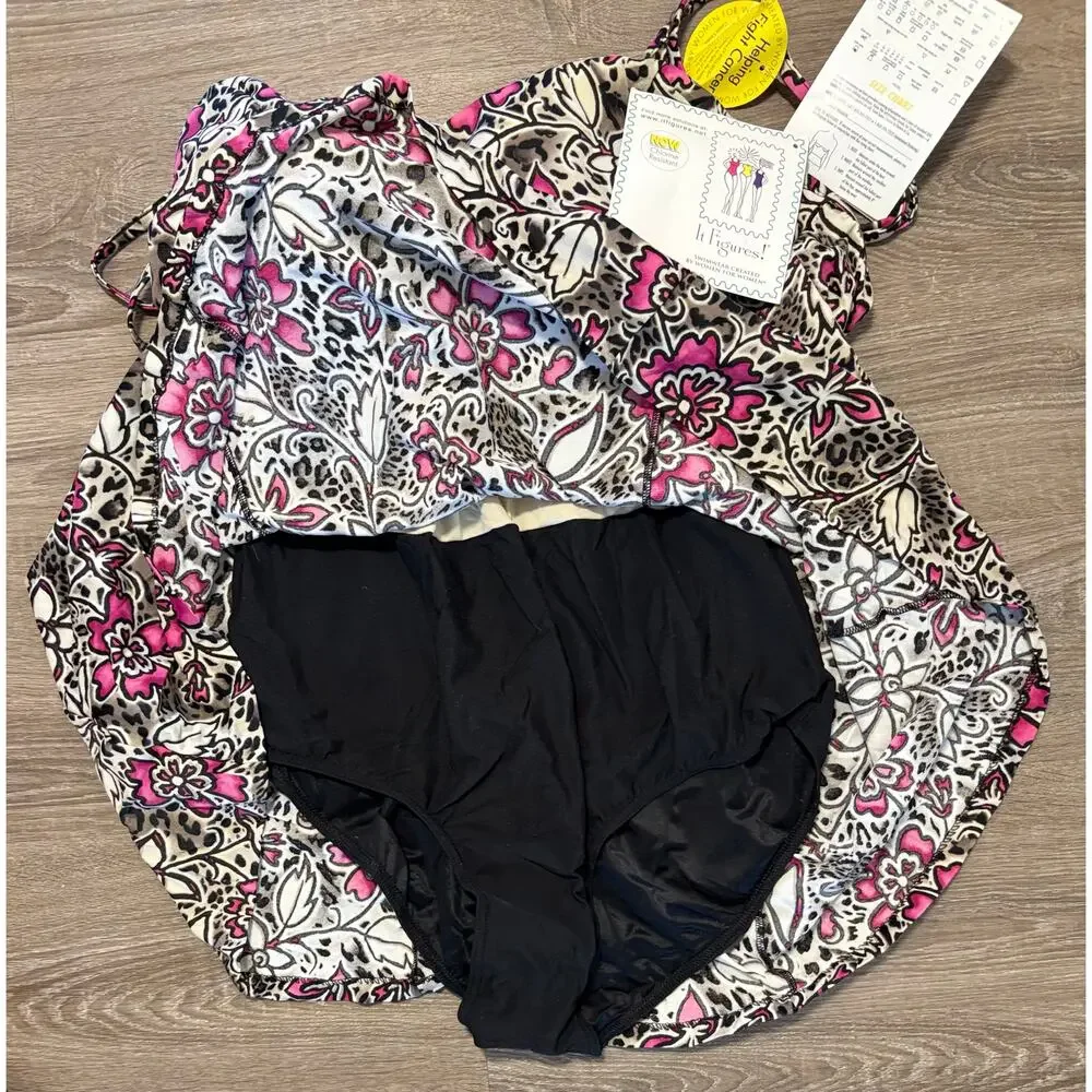 It Figures Slender Thighs Swimsuit 22W Leopard Floral Skirted One Piece NWT - Picture 7 of 10